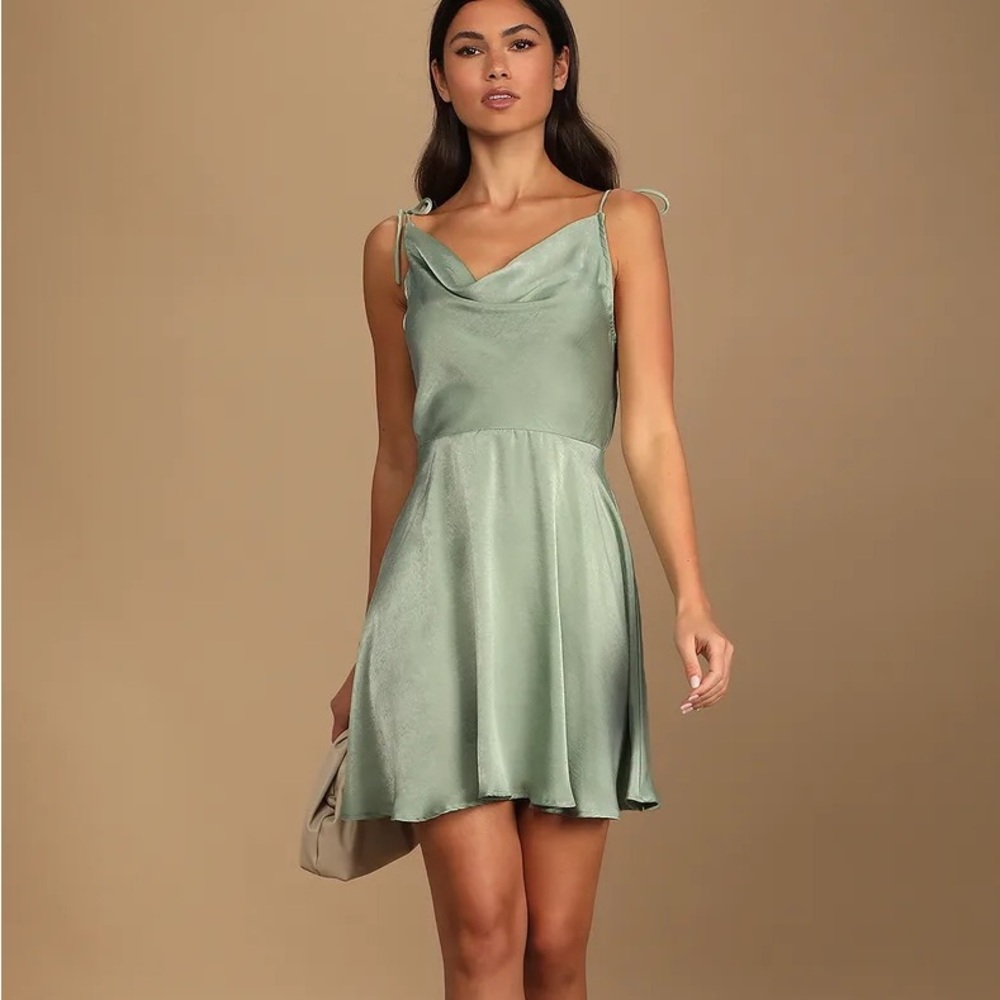 Lulu's Sage Green Satin Dress